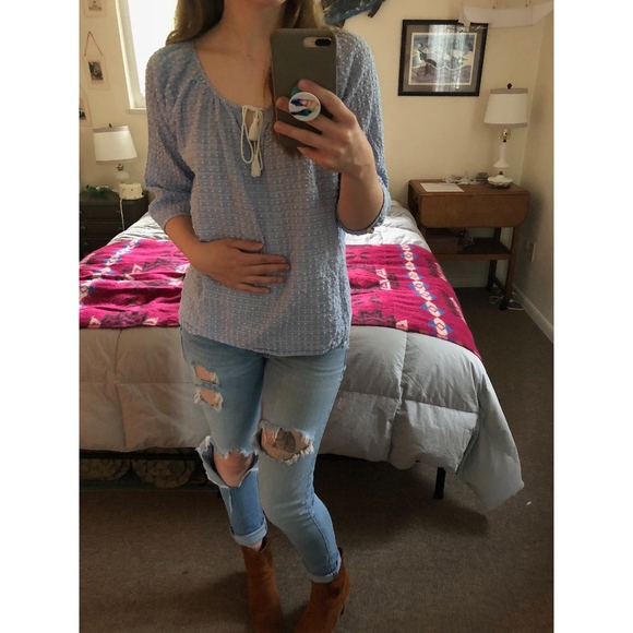 J. Crew Blue Swiss Dot Peasant Top - Picture 4 of 4